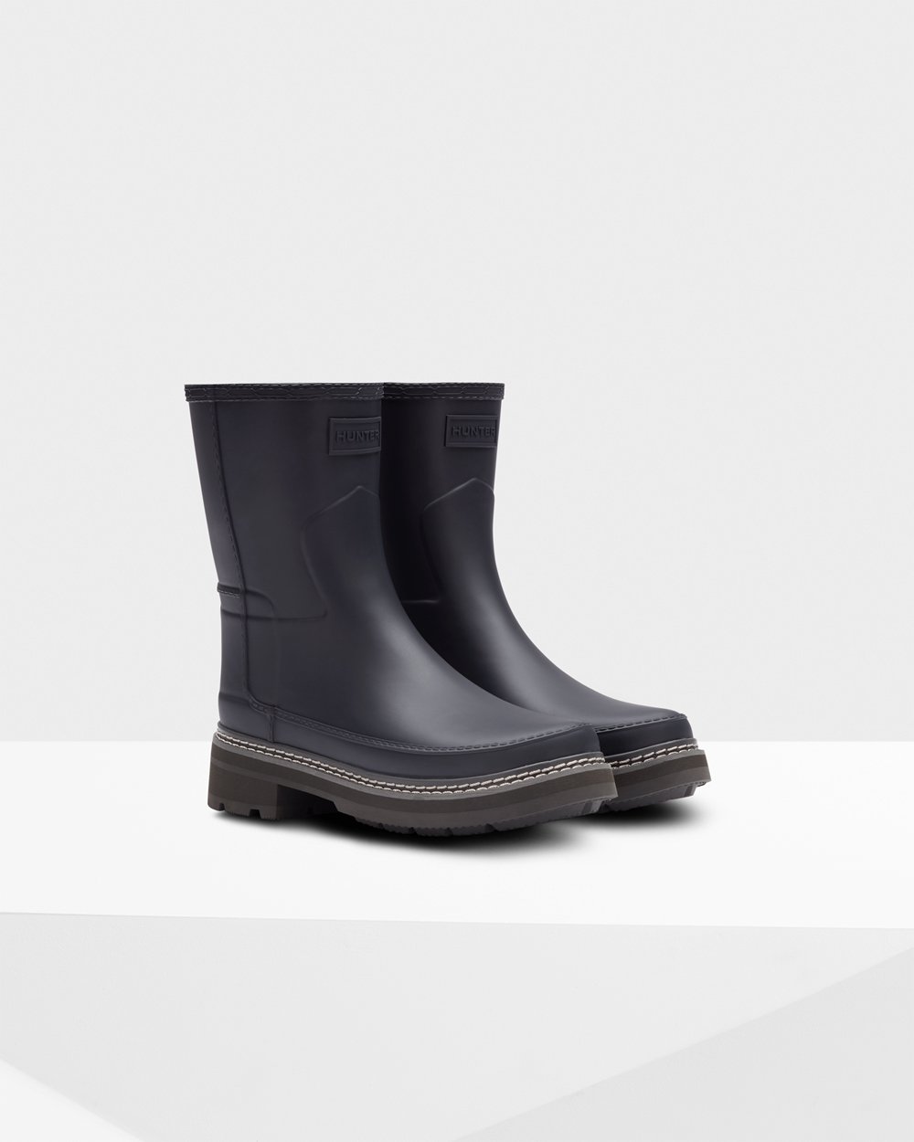 Womens Short Rain Boots - Hunter Refined Stitch Detail (27QVOSLGF) - Navy